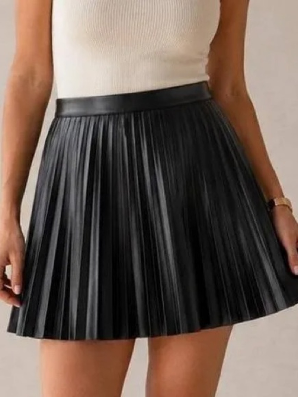 Topshop Black Faux Leather Pleated Skater Skirt